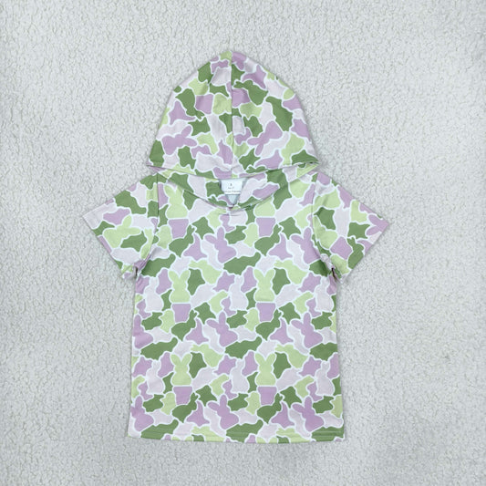 Baby Girls Toddler Short Sleeves Rabbits Easter Hoodie Shirt Tops Camo Clothes RTS