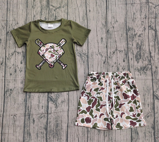 ( No moq ) Baby Boys Short Sleeves Baseball Shirt Camo Ducks Deer Shorts Clothes Set