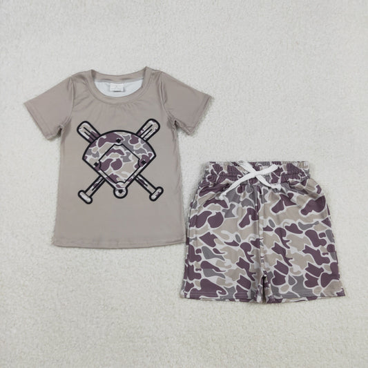 Baby Boys Short Sleeves Camo Baseball Shirt Pockets Shorts Team Clothes Set RTS