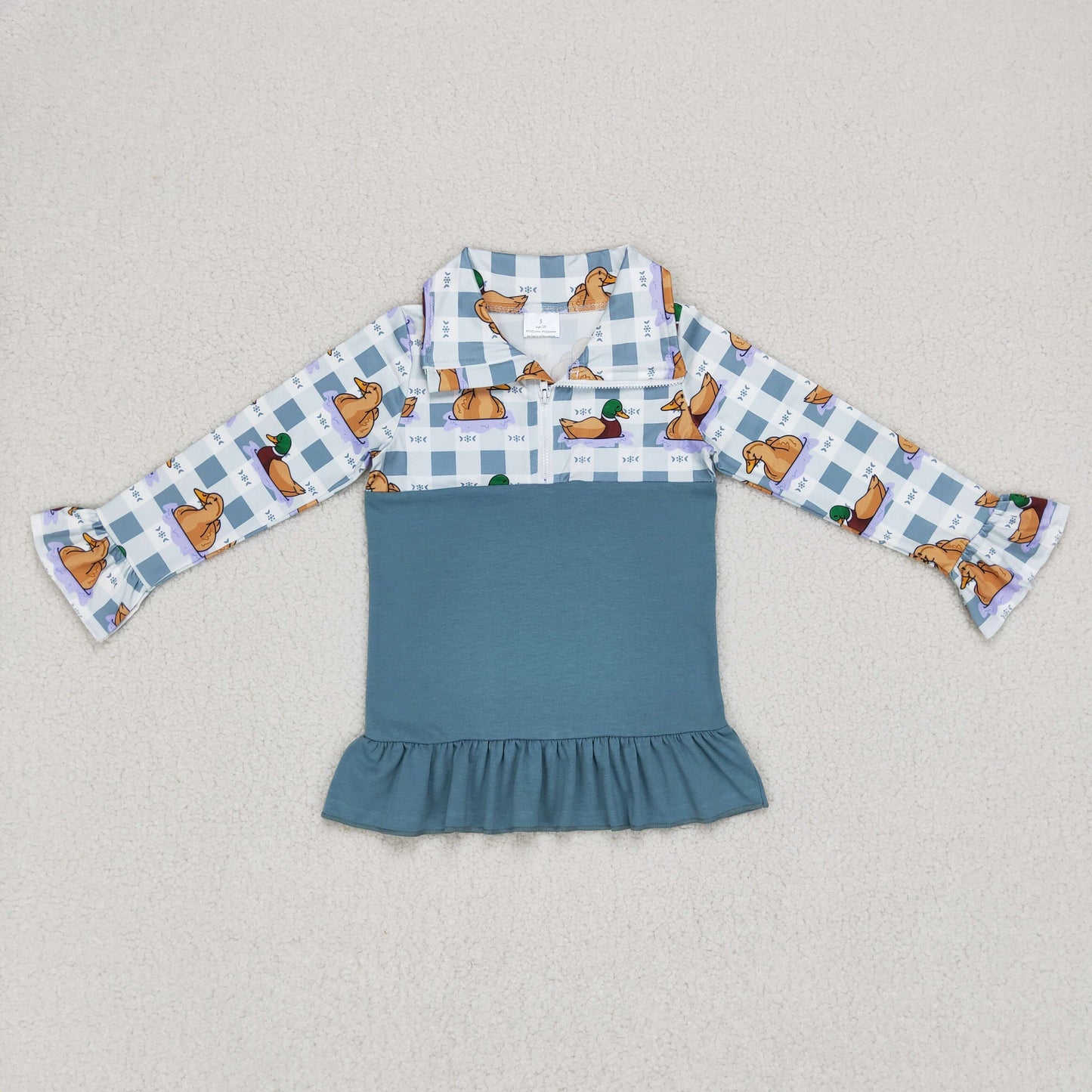 GT0308 Baby Girl Long Sleeves Ducks Zipper Pullover