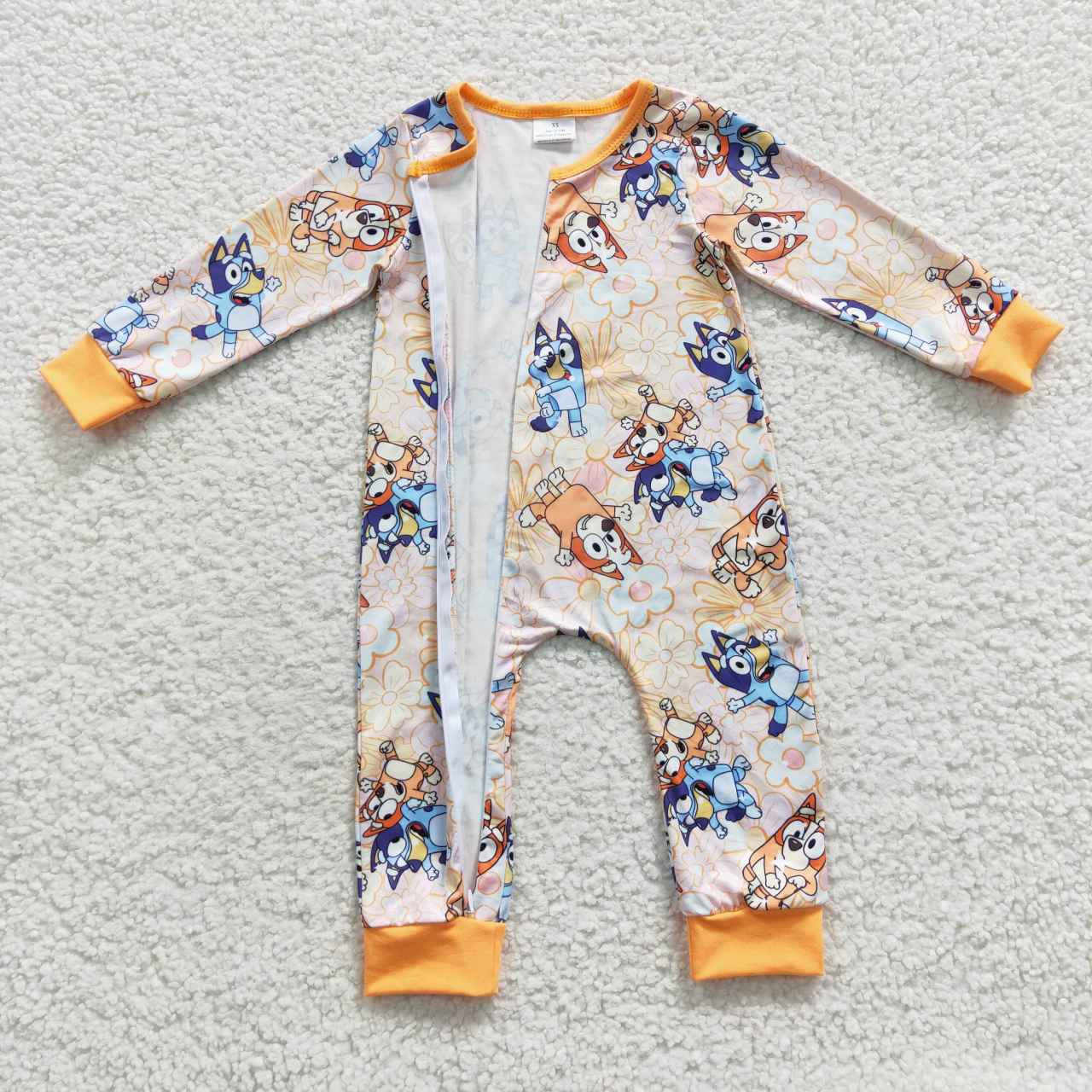 LR0360 Baby Girl Long Sleeves One Piece Dogs Zip Romper