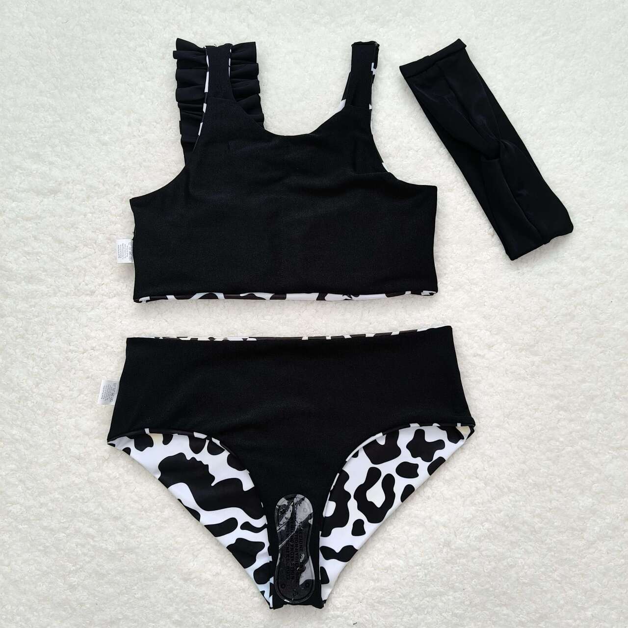 Baby Girl Bathing Suit Sleeveless Leopard Tops Shorts Set With Bow Swimsuit