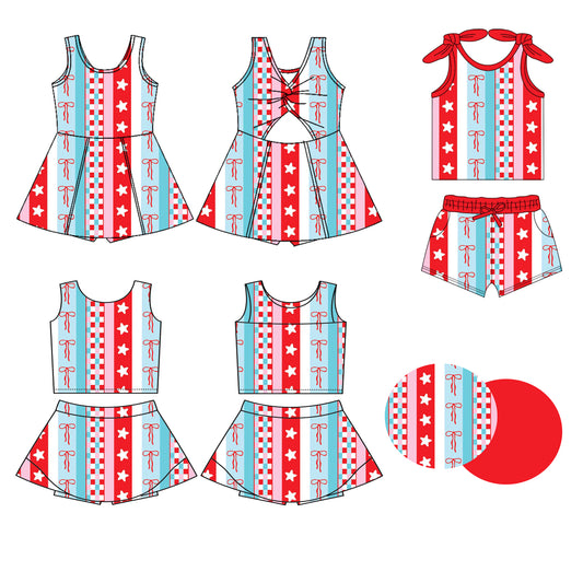 ( Moq 5 Each Style ) Baby Girls Kids Sleeveless Bows Stars Sibling 4th of July Dress Sets