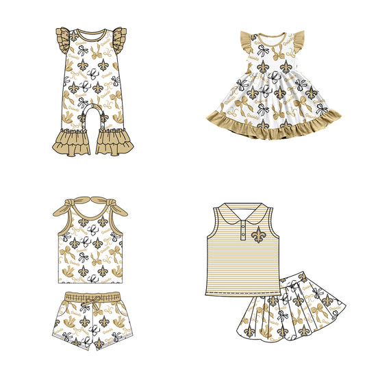 ( Moq 5 each style ) Baby Girl Toddler Team Bows Sibling Khaki Romper Dress Set 7.10
