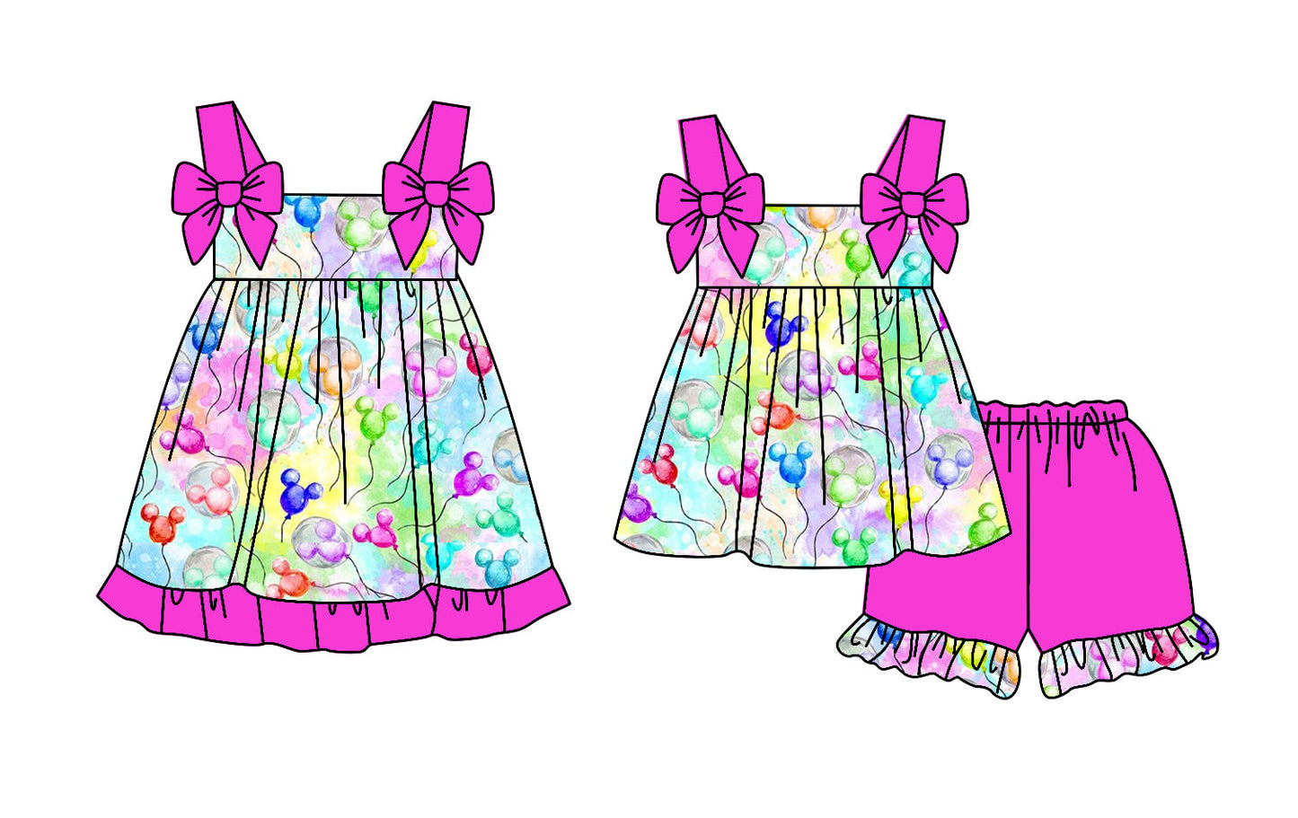 Baby Girl Straps Bows Cartoon Balloons Sibling Dress Set ( Moq 5 Each Style ) 2.24