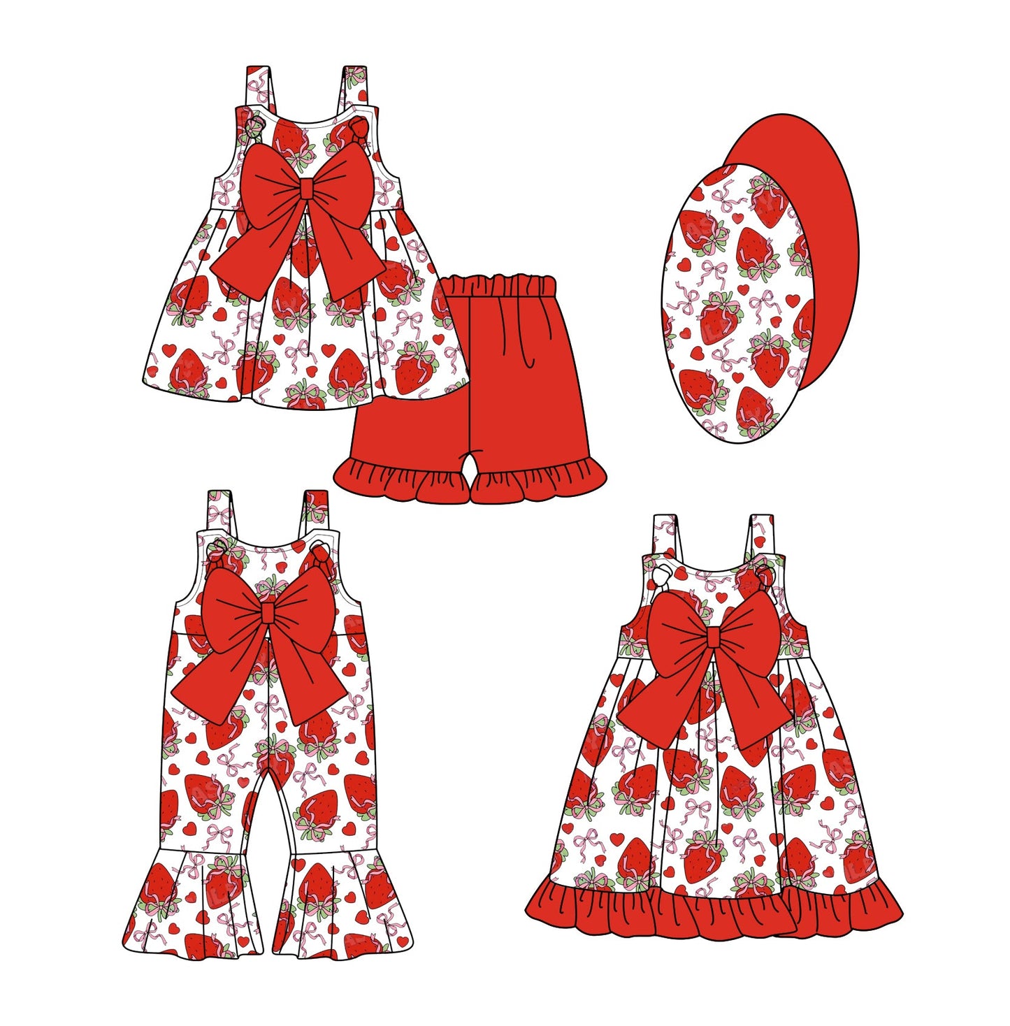 Baby Girl Strawberry Hearts Bows Sibling Dress Romper Set ( Moq 5 Each Style ) 1.3