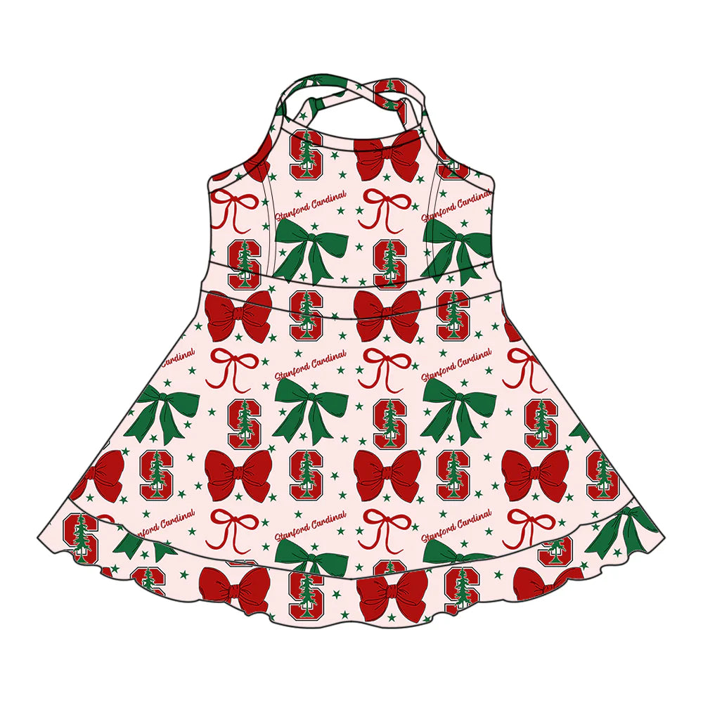 ( Moq 5 each style ) Baby Girl Toddler S Team Tree Bows Sibling Dress Set 6.25