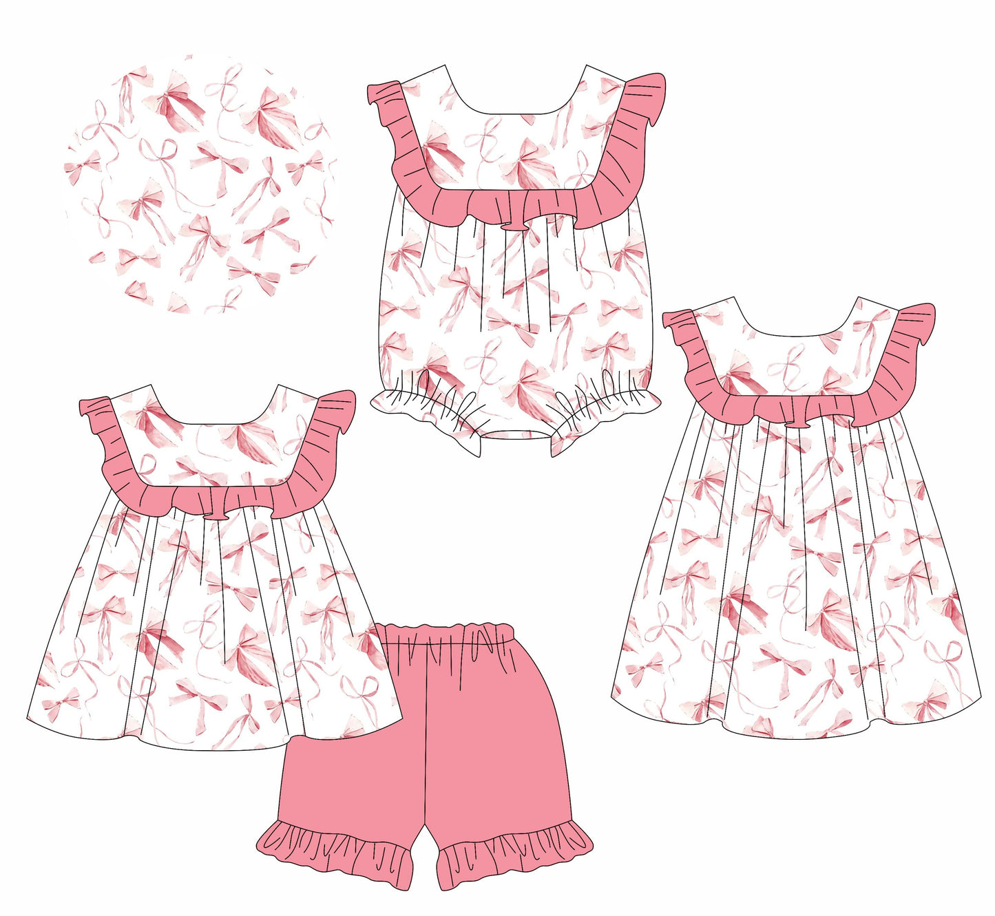 Baby Girl Bows Ruffle Sibling Romper Dress Set ( Moq 5 Each Style ) 1.14