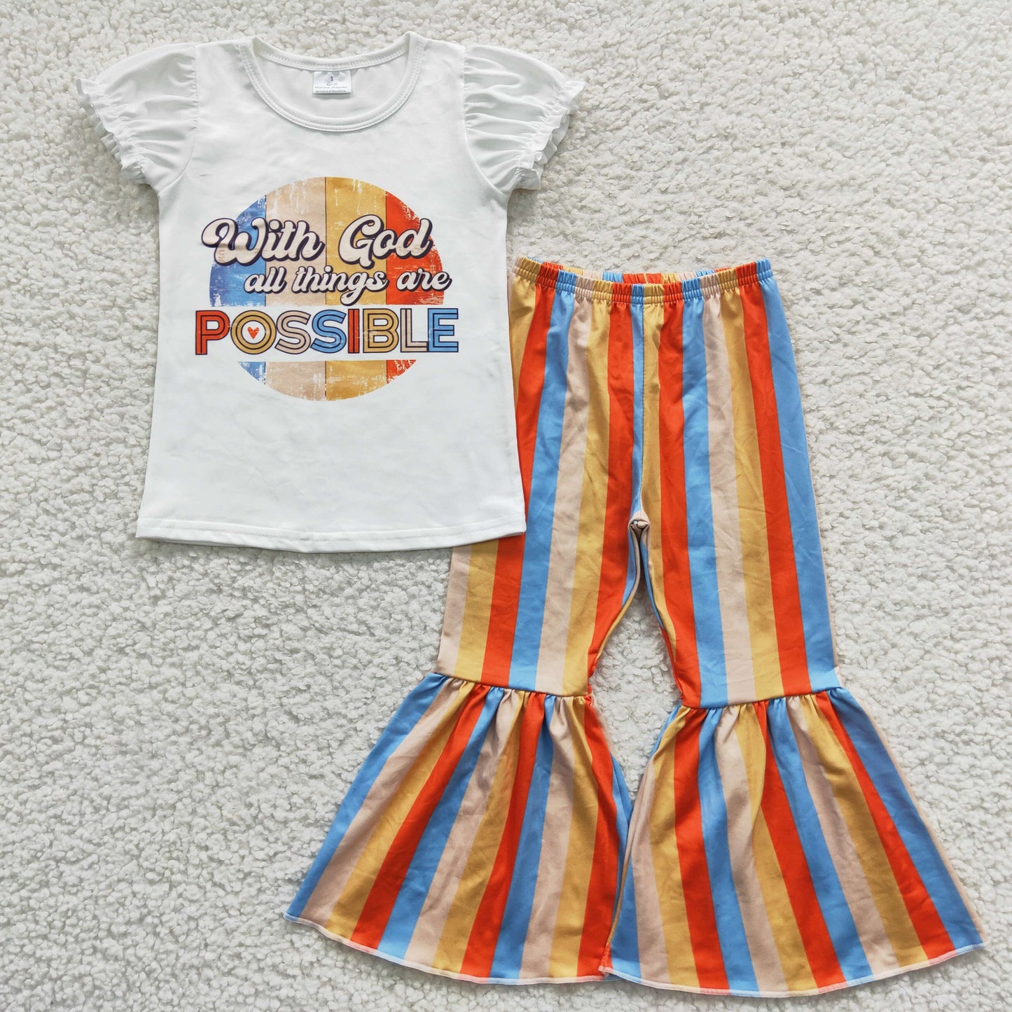 GSPO0684 Baby Kids Short Sleeves Possible Striped Bell Pants Outfit