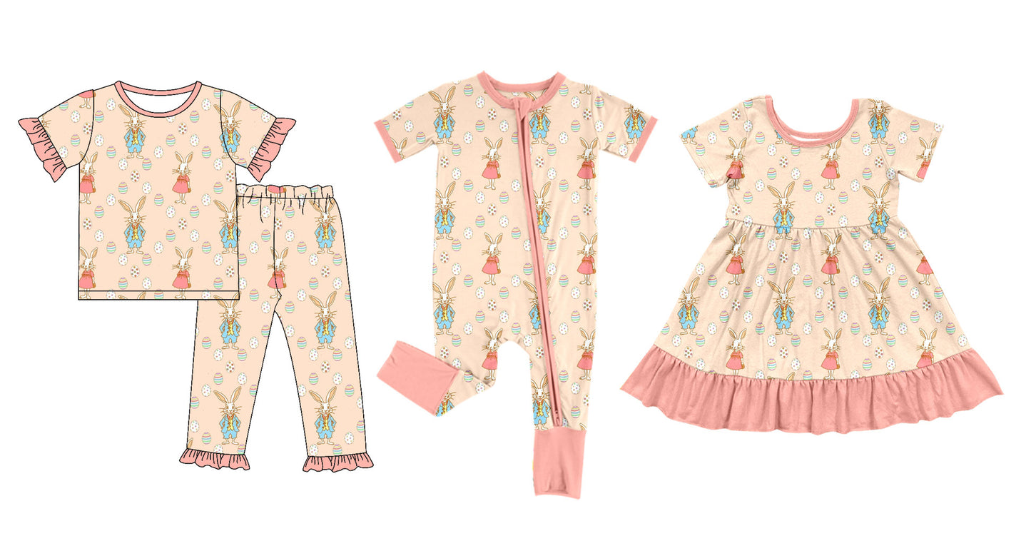 ( Moq 5 Each Style ) Baby Girl Toddler Rabbits Eggs Easter Sibling Romper Dress Set