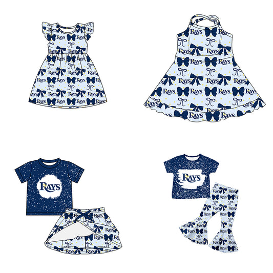 ( Moq 5 each style ) Baby Boy Girl Toddler Team Blue Bows Sibling Dress Set