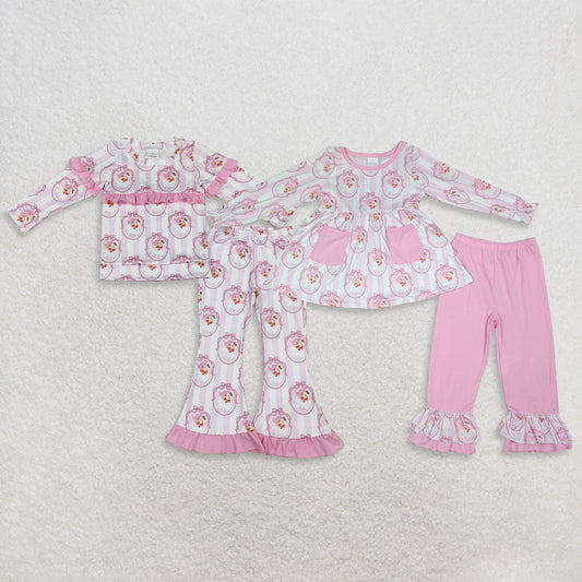 Sibling Baby Girl Kids Christmas Santa Bows Stripes Pockets Tops Pants Pink Sets Clothes RTS