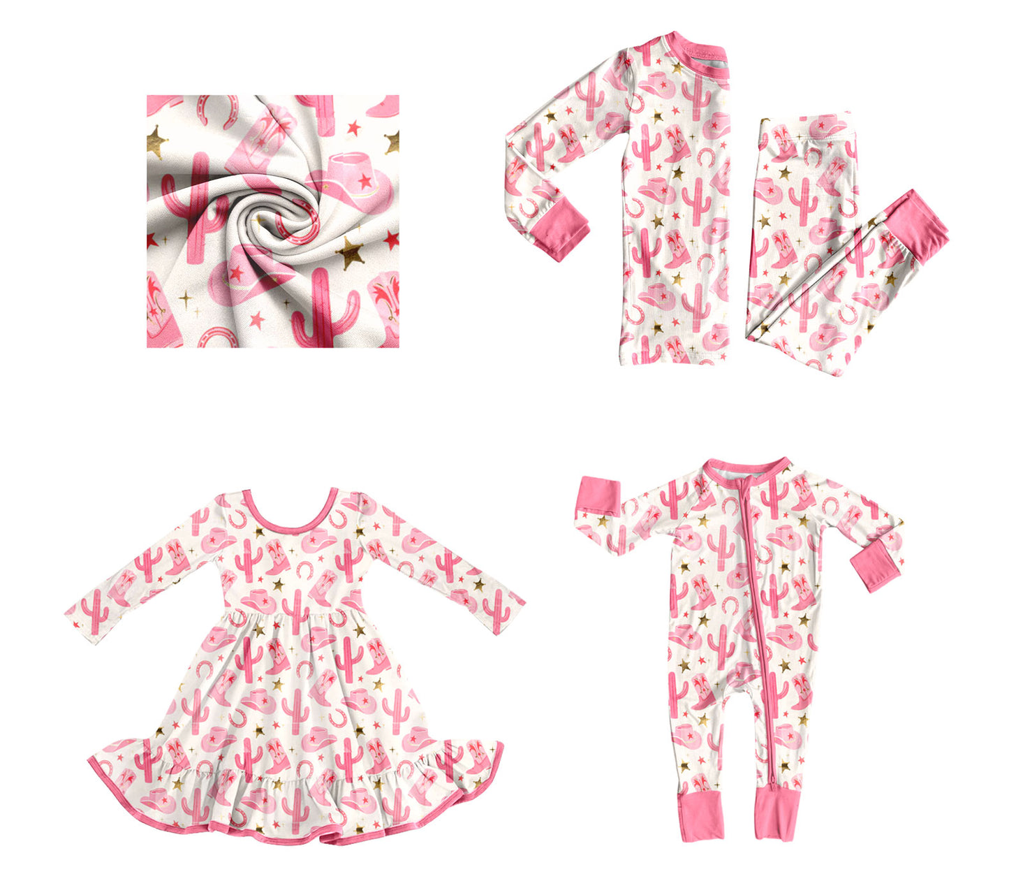 ( Moq 5 Each Style ) Baby Kids Toddler Western Boots Cactus Sibling Romper Dress Set