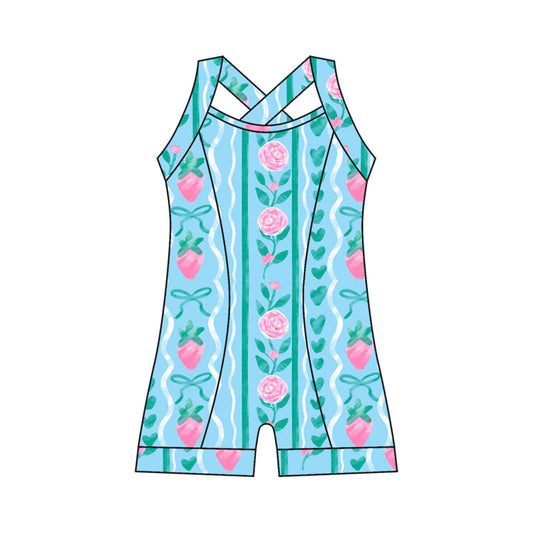 ( Moq 10 ) Baby Girl Straps Flower Cherry Activity Wear Yoga Jumpsuit