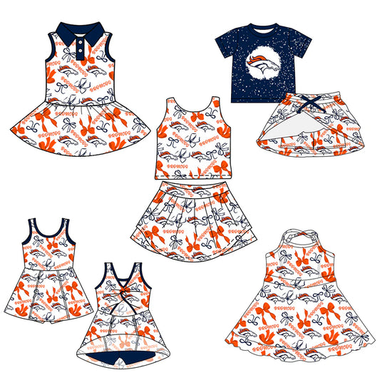 ( Moq 5 each style ) Baby Girl Toddler Team Horse Bows Sibling Skort Dress Set 6.9