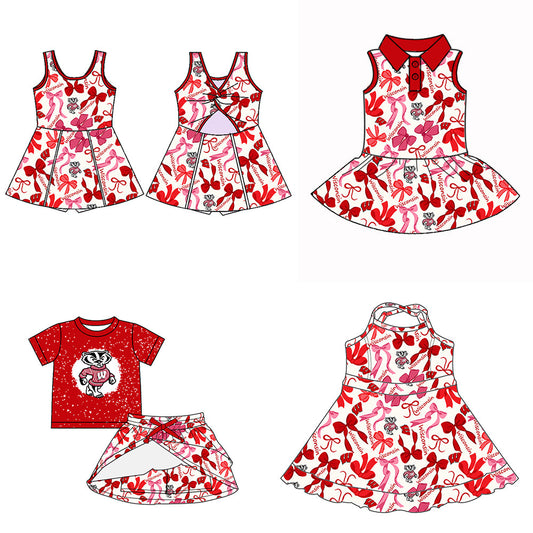 ( Moq 5 each style ) Baby Girl Basketball W Sibling Bows Dress Set 5.13