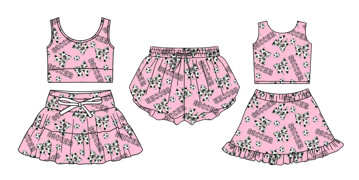( Moq 5 Each Style ) Baby Girls Kids Sleeveless Soccer Bows Sibling Shorts Sets Clothes