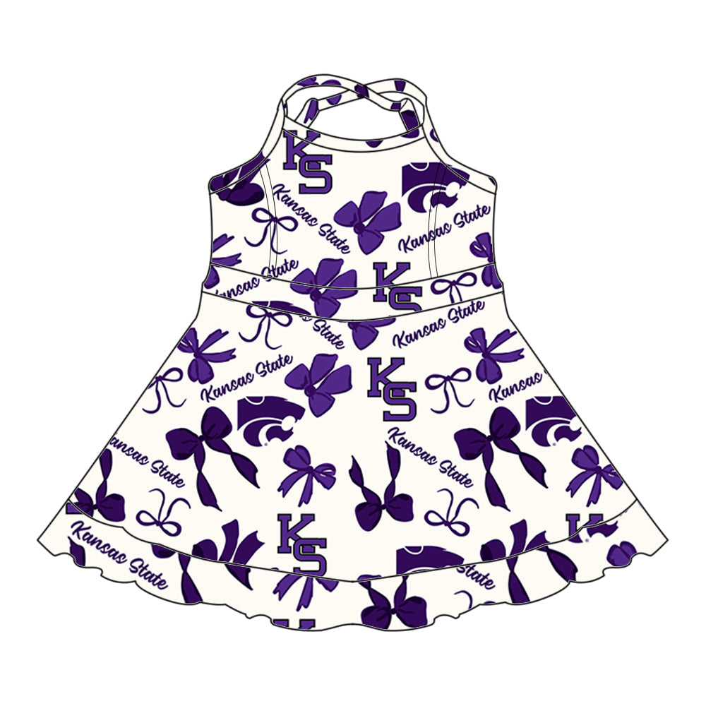 ( Moq 5 each style ) Baby Girl Team Purple Bows Sibling Dress Set 5.23