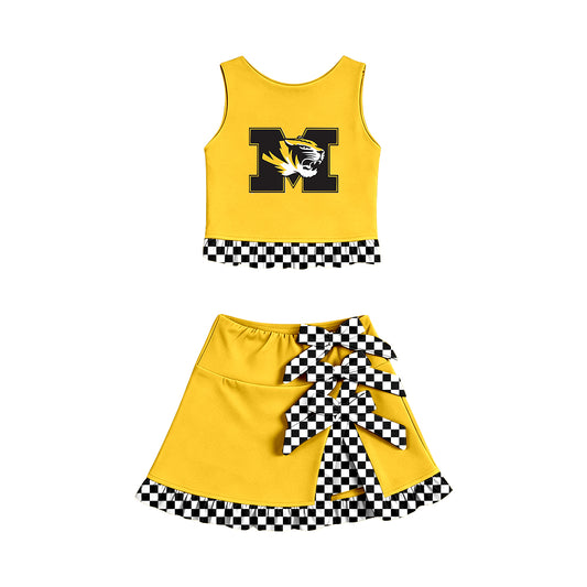 ( Moq 5 ) Baby Girls Kids Sleeveless Vest Bows Skirt Shorts Team Set Cheer Clothes