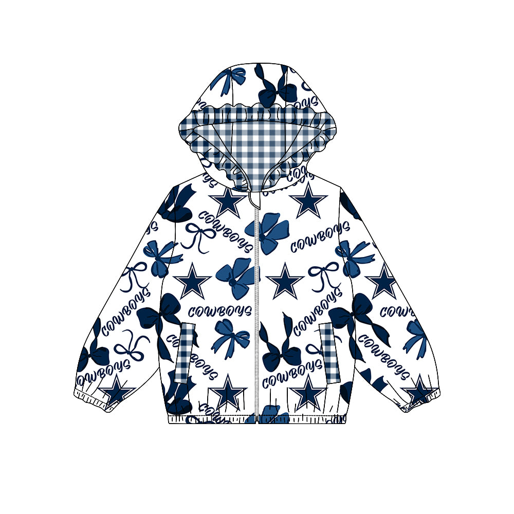 ( Moq 5 ) Custom Baby Girl Kids Bows Pockets Zipper Plaid Hoodie Jacket Coat Team Tops