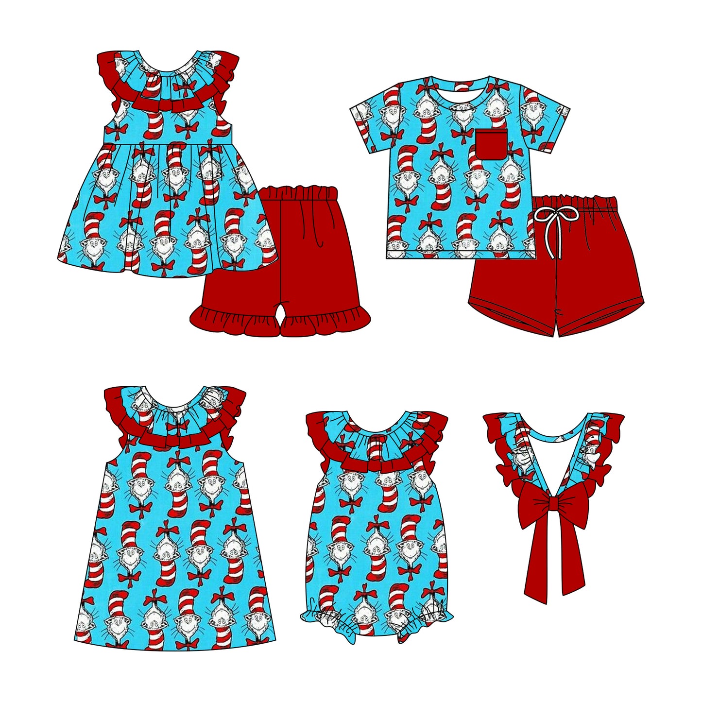 Baby Boy Girl Dr Reading Blue Sibling Dress Romper Clothes Set ( Moq 5 Each style ) 11.28
