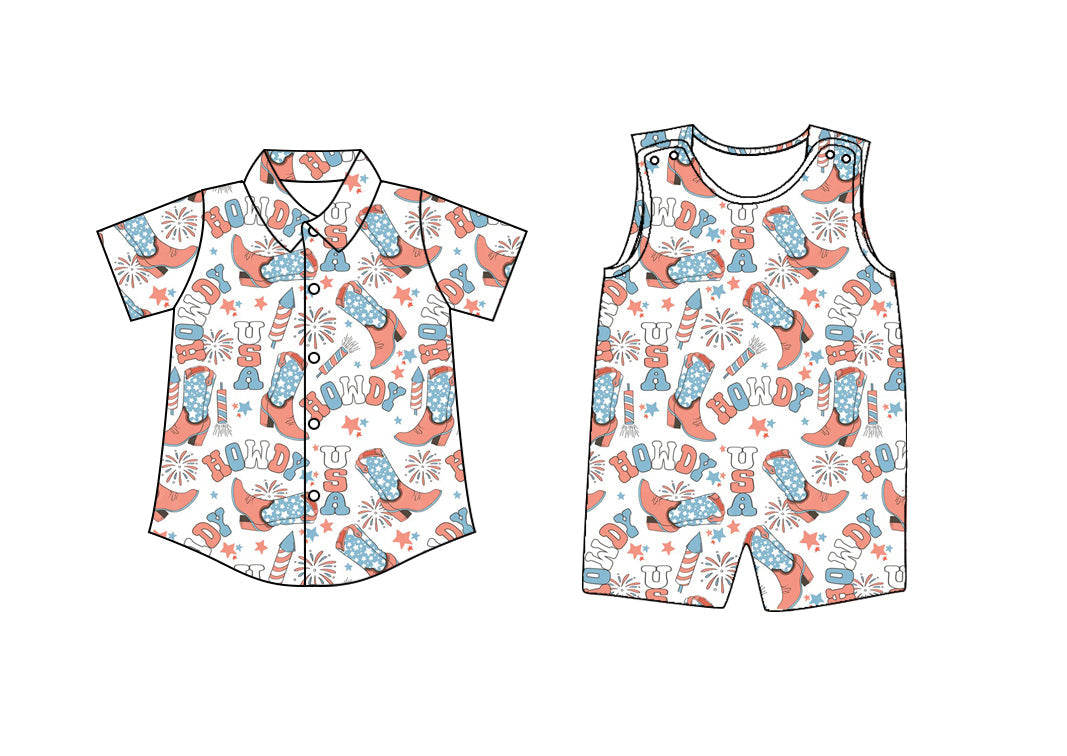 Baby Boy July 4th Boots Sibling Romper Shirt ( Moq 5 Each Style ) 12.27