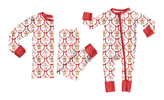 ( Moq 5 Each Style ) Baby Girl Toddler Gingerbread Bows Christmas Sibling Romper Set