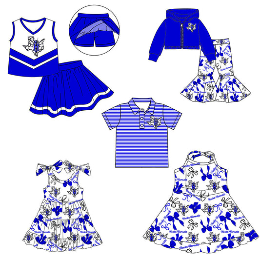 ( Moq 5 each style ) Baby Boy Girl Team Cheer Blue Bows Sibling Shirt Dress Set 8.2