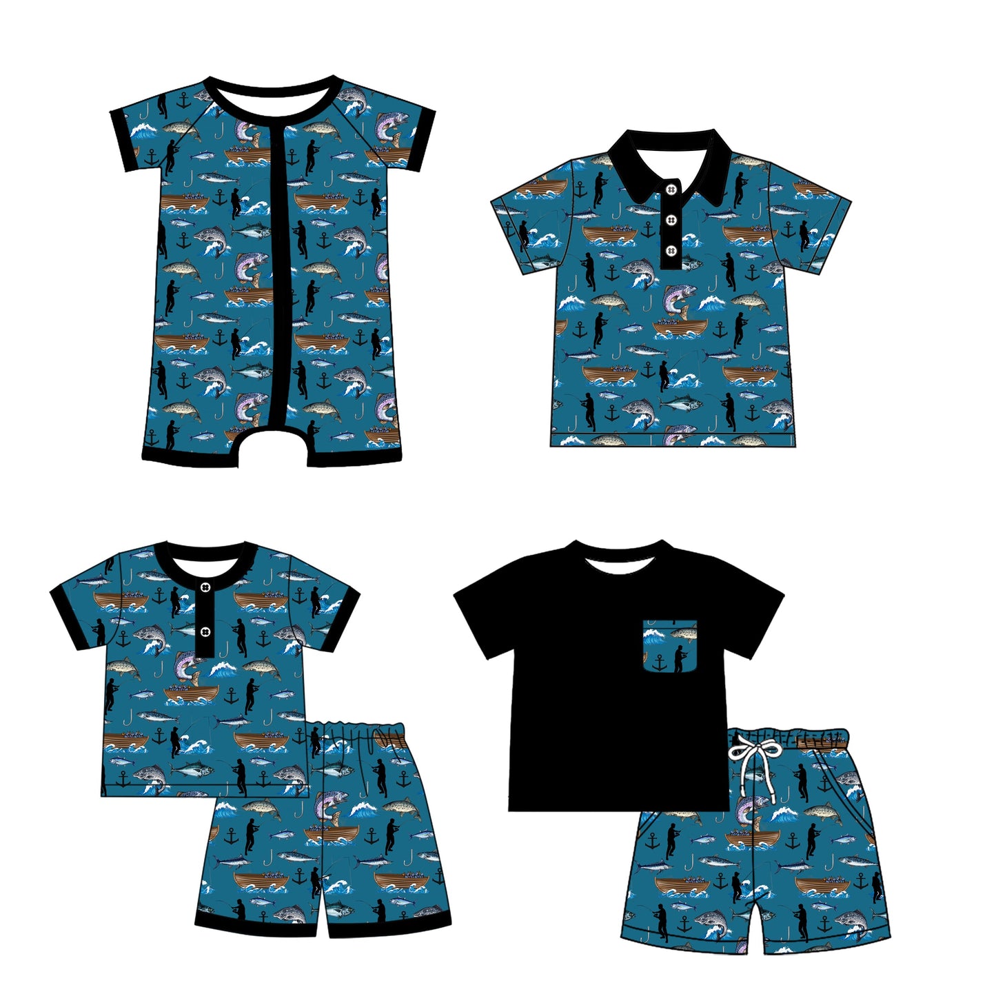 Baby Boy Fishing Sibling Romper Shirt Set ( Moq 5 Each Style ) 1.15