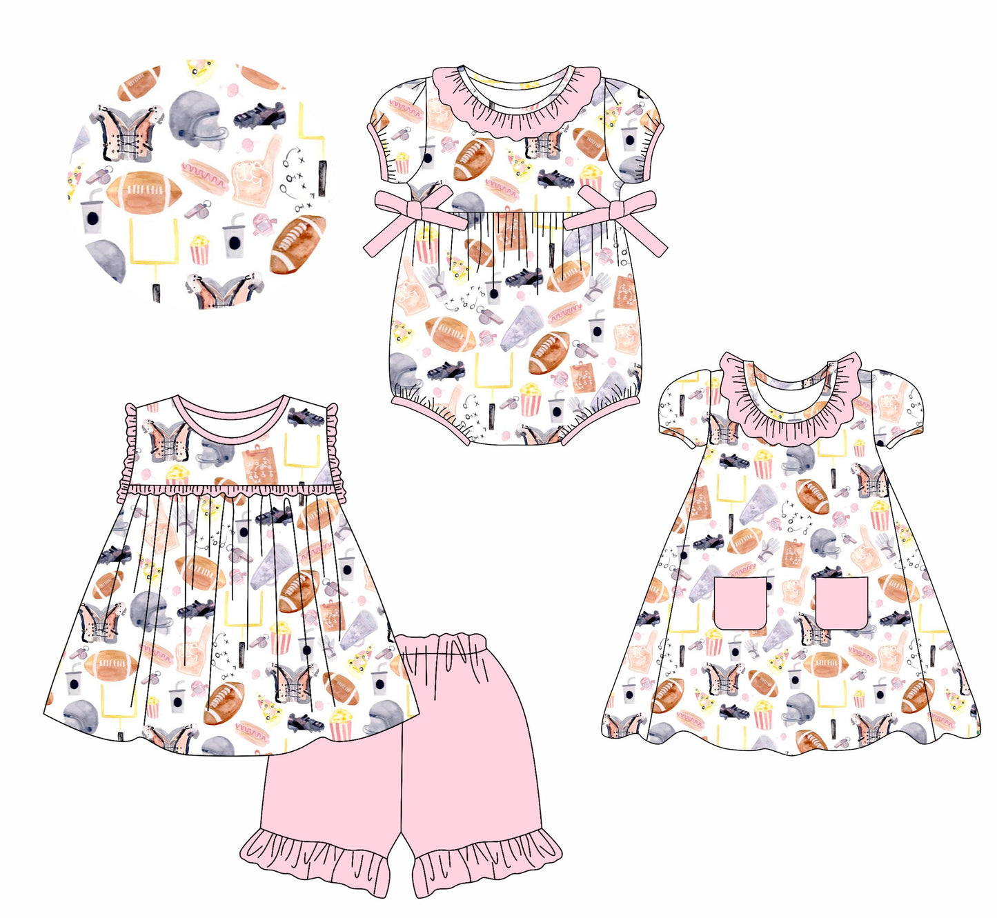Baby Girl Football Cheer Sibling Romper Dress Set ( Moq 5 Each Style ) 2.114