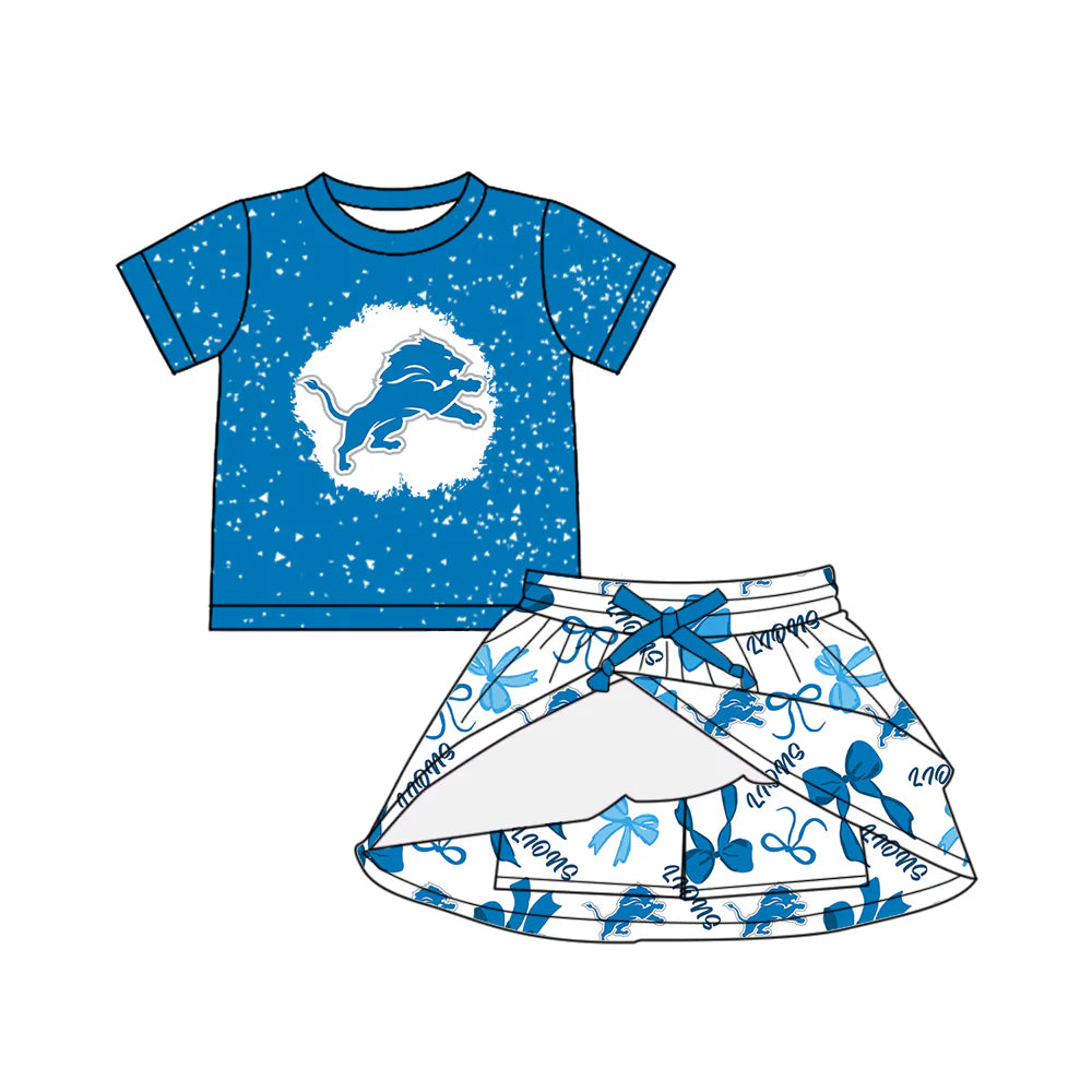 ( Moq 5 each style ) Baby Girl Toddler Lions Team Bows Sibling Skort Dress Set 6.6