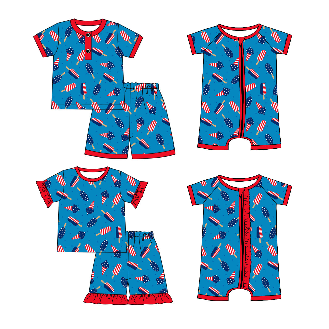 Baby Girl Popsicles July 4th Sibling Dress Romper Set ( Moq 5 Each Style ) 1.6
