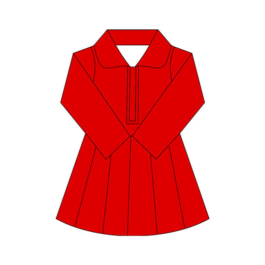 ( Moq 10 ) Baby Girl Red Long Sleeves Zipper Activity Wear Yoga Knee Length Dress