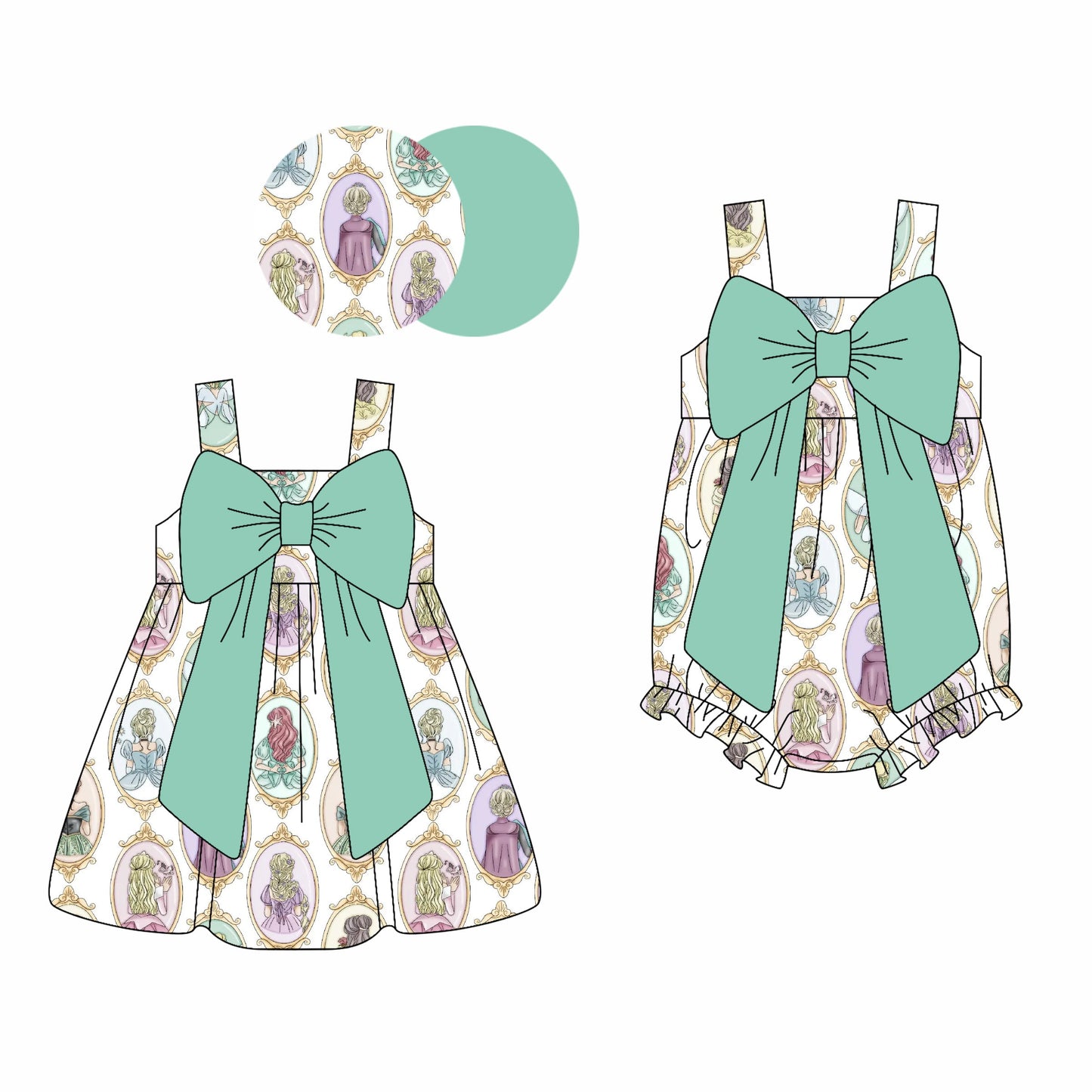 Baby Girl Straps Princess Bows Sibling Romper Dress ( Moq 5 Each Style ) 2.25