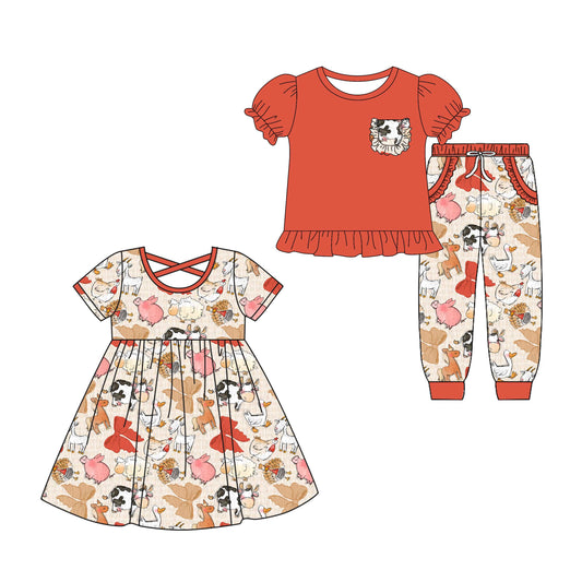 ( Moq 5 Each Style ) Baby Girl Toddler Short Sleeves Farm Animals Sibling Dress Set 4.26