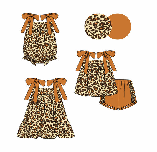 Baby Girl Straps Bows Leopard Sibling Romper Dress Set ( Moq 5 Each Style ) 3.3