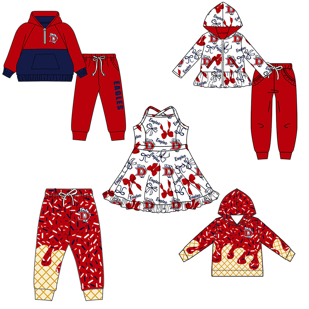 ( Moq 5 each style ) Baby Boy Girl Team Sibling Shirt Red Bows Cheer Dress Set 8.16