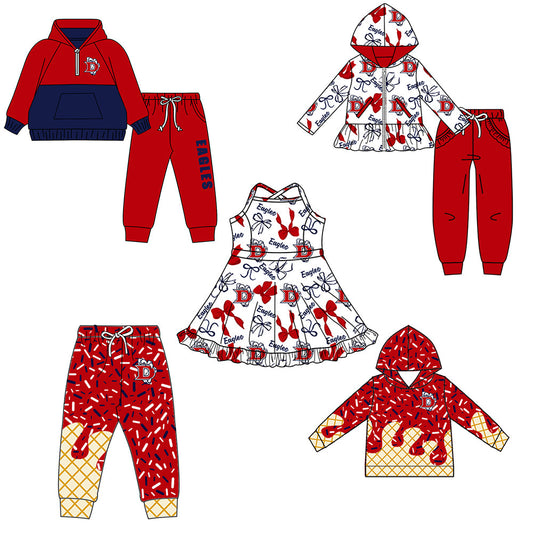 ( Moq 5 each style ) Baby Boy Girl Team Sibling Shirt Red Bows Cheer Dress Set 8.16