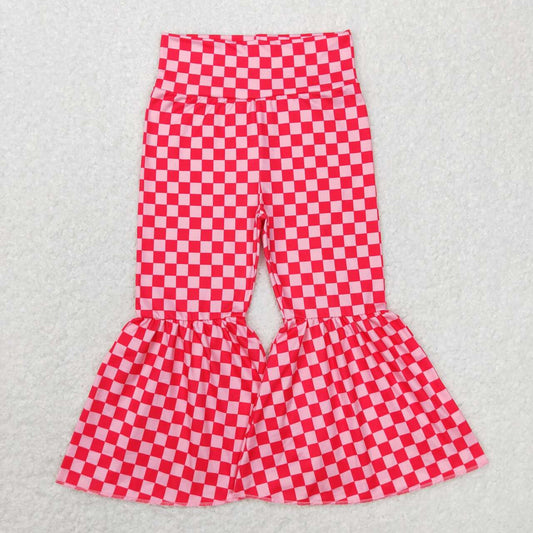 P0340 Baby Girl Pink Red Checkered Valentines Bell Pants
