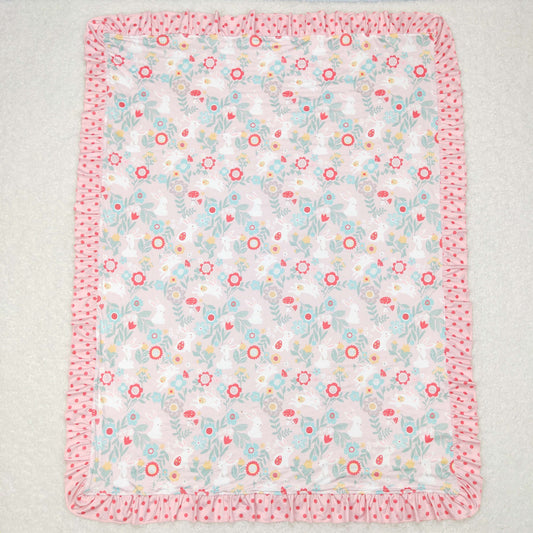BL0082 Baby Girl Easter Rabbit Floral Blanket