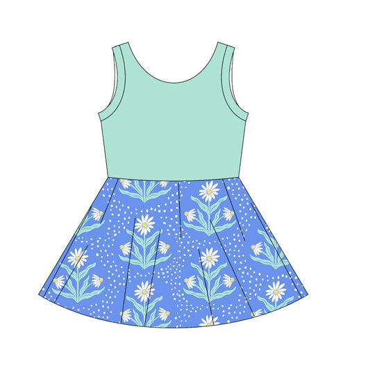 ( Moq 5 ) Baby Girl Sleeveless Blue Flower Knee Length Dress