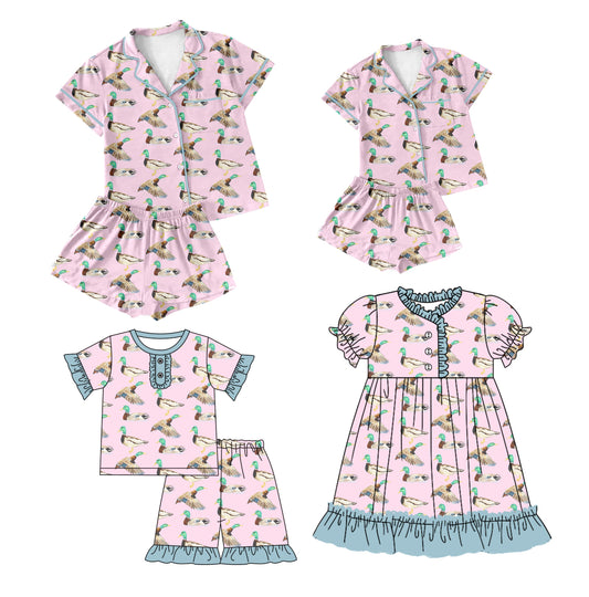 Baby Girl Toddler Adult Women Short Sleeves Ducks Sibling Family Dress Pajamas Set ( Moq 5 Each Style ) 12.14