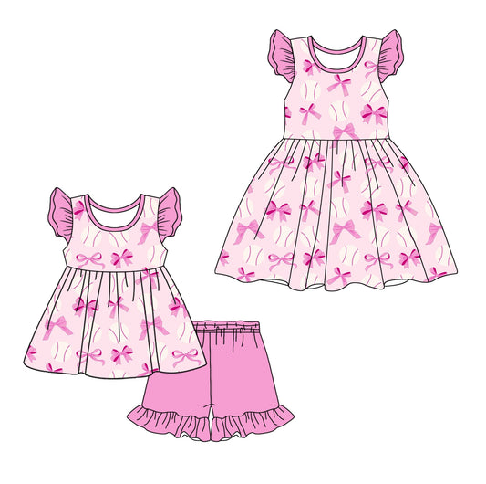 Baby Girl Short Sleeves Bows Baseball Sibling Dress Clothes Set ( Moq 5 Each Design ) 12.7
