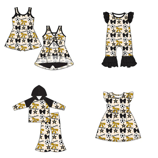 ( Moq 5 each style ) Baby Girl Toddler V Team Bows Soccer Sibling Romper Dress Set 6.14