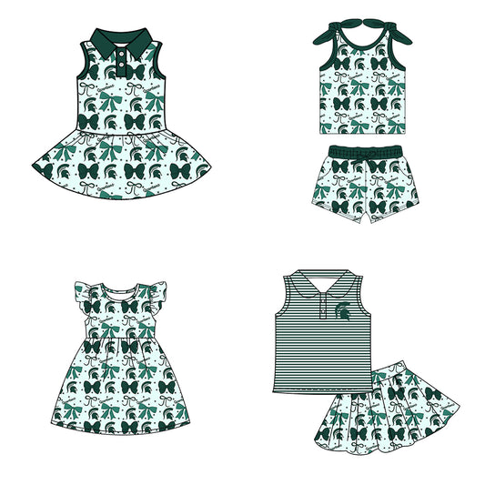( Moq 5 each style ) Baby Girl Toddler Team Green Bows Sibling Dress Set