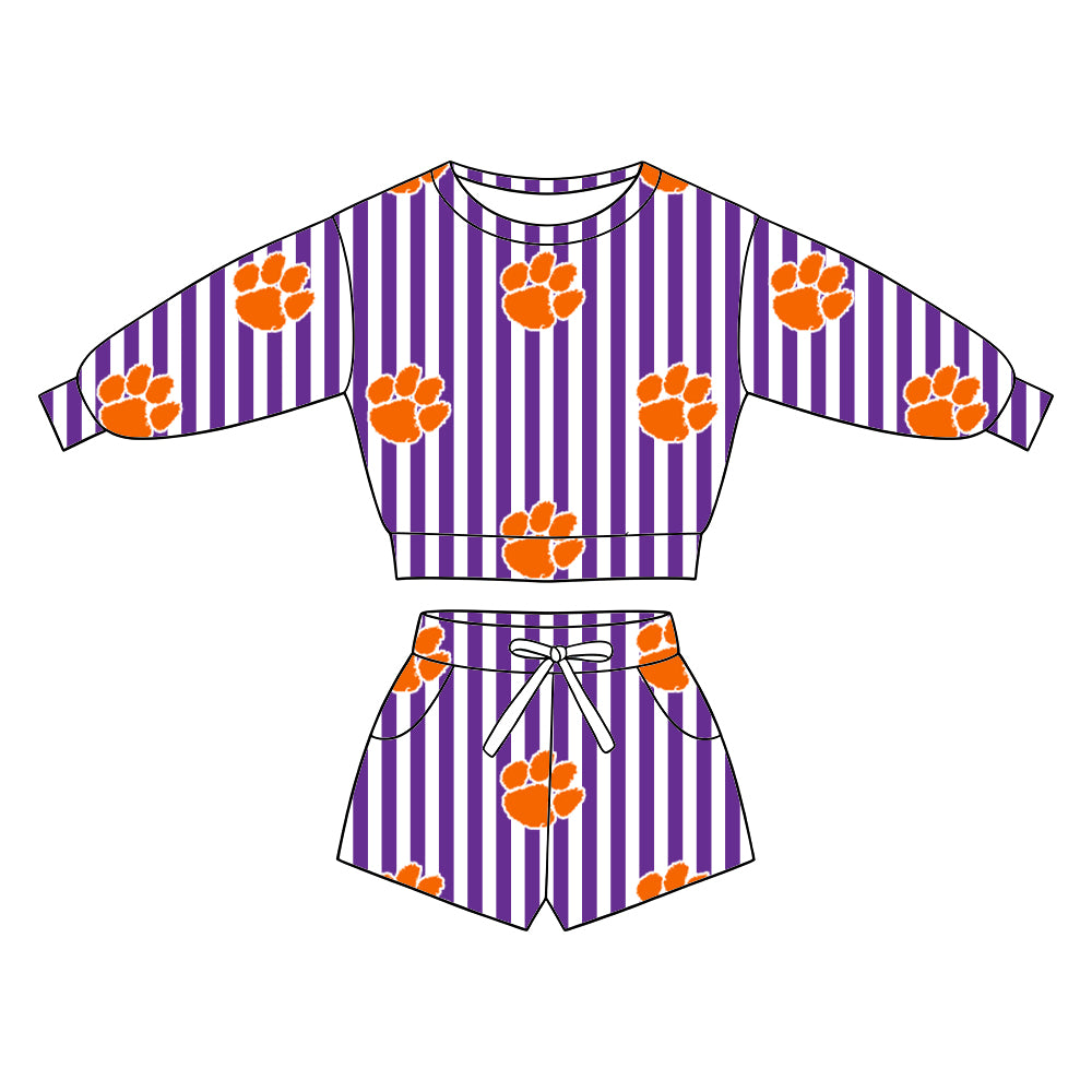 ( Moq 5 ) Baby Girls Kids Long Sleeves Shirt Pockets Shorts Team Set Clothes