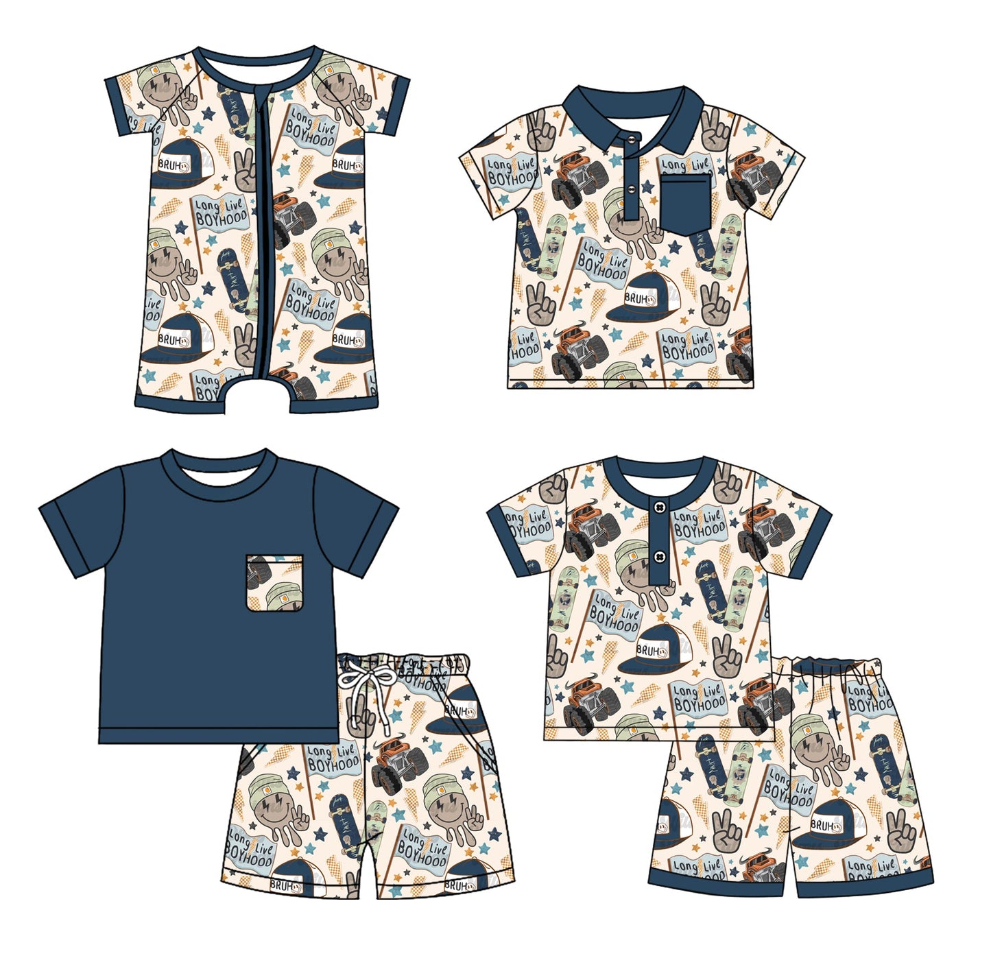 Baby Boy Short Sleeves Smile Sibling Romper Shirt Set ( Moq 5 Each Style ) 4.2