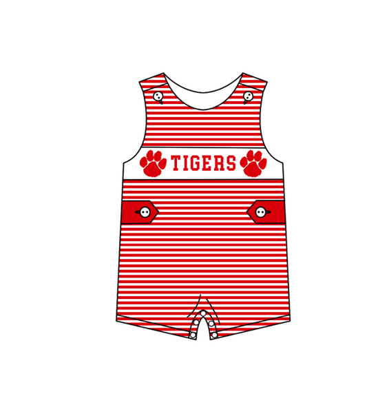 ( Moq 5 ) Baby Boys Kids Sleeveless Tigers Stripes Team Summer Romper