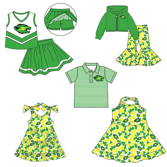 ( Moq 5 each style ) Baby Boy Girl Team Sibling Shirt Green Yellow Camo Dress Set 8.5