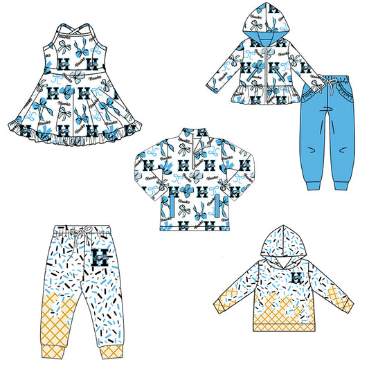 ( Moq 5 each style ) Baby Boy Girl Team Cheer Sibling Shirt Bows Dress Set 8.13